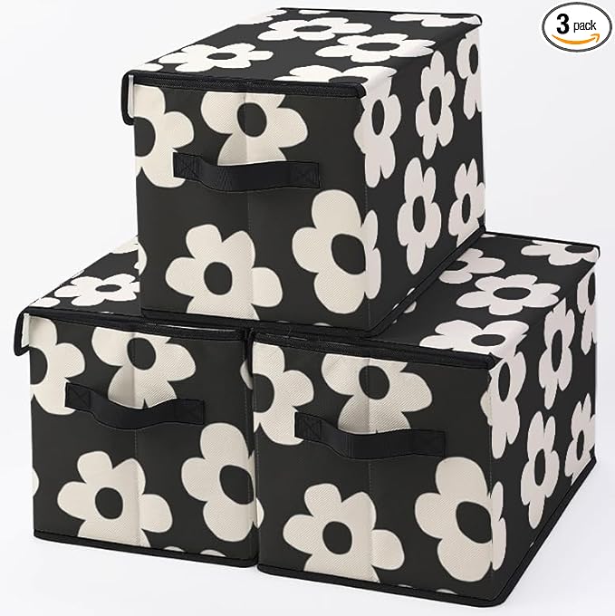 Stackable Clothes Storage Bins with Lids,Closet Organizers Fabric Cat Printing Box for Home and Office,Blanket Clothes Organizers,Under Bed Storage Containers 3 Pack.