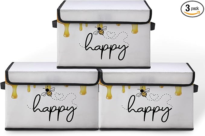 Stackable Storage Bins with Lids,Closet Organizers Fabric Box for Home and Office,Blanket Clothes Organizers,Under Bed Storage Containers 3 Pack