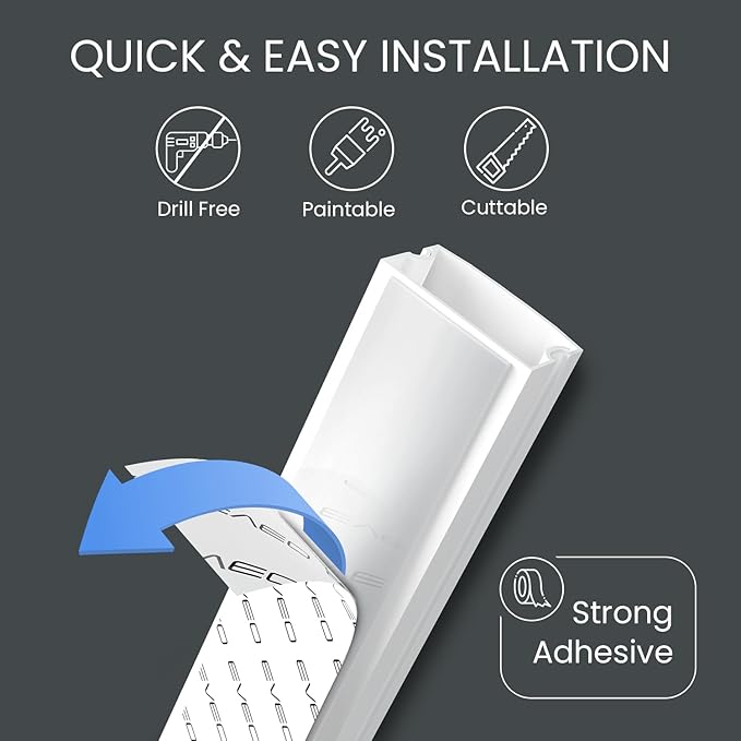 EVEO Cable Hider Wall 306” - Cable Raceway Cord Hider - Wire Covers for Cords on Wall, Cord Cover, Wall Cable Hider, Cable Concealer, Wire Hiders for TV on Wall - 20X (L16 W1.1 H0.55) - Large | White