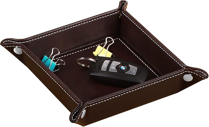 YAPISHI Valet Tray Leather Catchall Jewelry Tray Dice Box Bedside Tray Key Phone Coin Change Watches and Candy Holder Sundries Entryway Tray