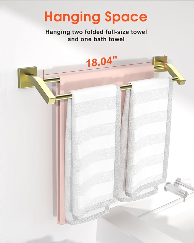 Alise Bath Double Towel Bars Towel Racks for Bathroom,20 Inch Wall Mount Towel Holder Heavy Duty SUS304 Stainless Steel Towel Hanger Towel Rail,Gold