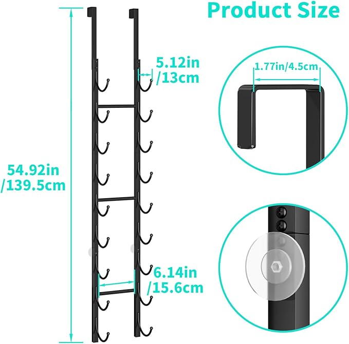 HapiRm Rolled Towel Racks for Bathroom - 9-Tier Over The Door & Wall Mounted Bathroom Towel Storage, Hanging Metal Organizer for Towels & Bath Sheets, Space Saving Rack for Bathroom, Camper, RV, Black