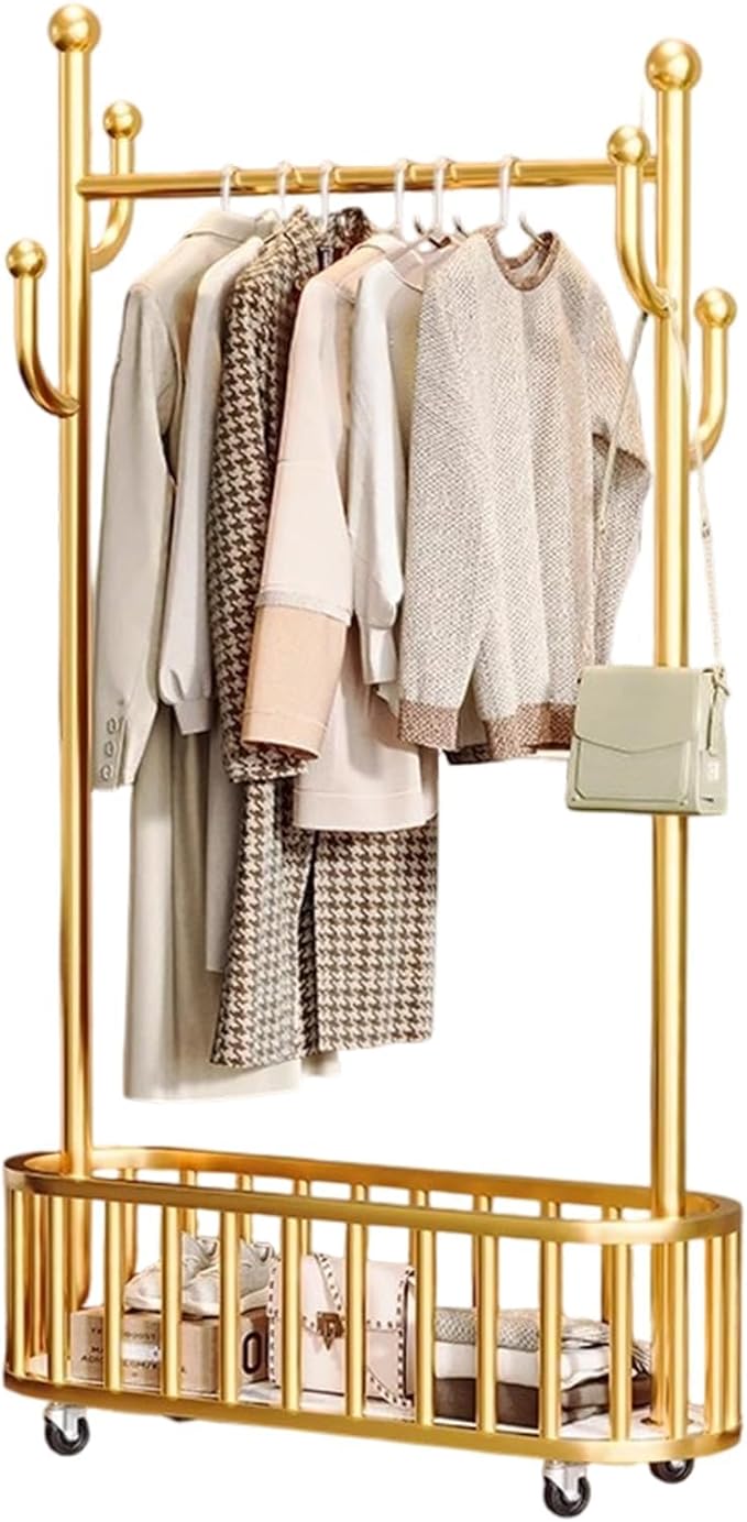 Takywep Rolling Clothing Rack with Wheels and Basket Storage – Metal Moveable Garment Rack, Heavy-Duty Coat Rack for Hanging Clothes, Bedroom, Boutique, Laundry Room