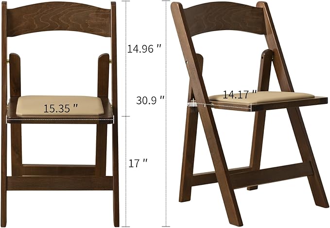 Wooden Folding Chair with Soft Cushion, Simple and Stylish, Comfortable and Durable, Suitable for Weddings, banquets and Events, no Assembly Required, Classic-Fruitwood, Set of 4
