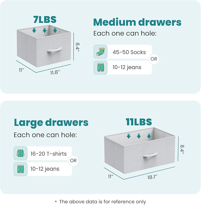 OLIXIS 7 Drawer Closet Organizer Chest, Fabric Storage Tower with Sturdy Steel Frame, Wooden Top & Easy Pull Fabric Bins, Dresser for Bedroom Living Room Entryway Clothes Organization, Light Gray