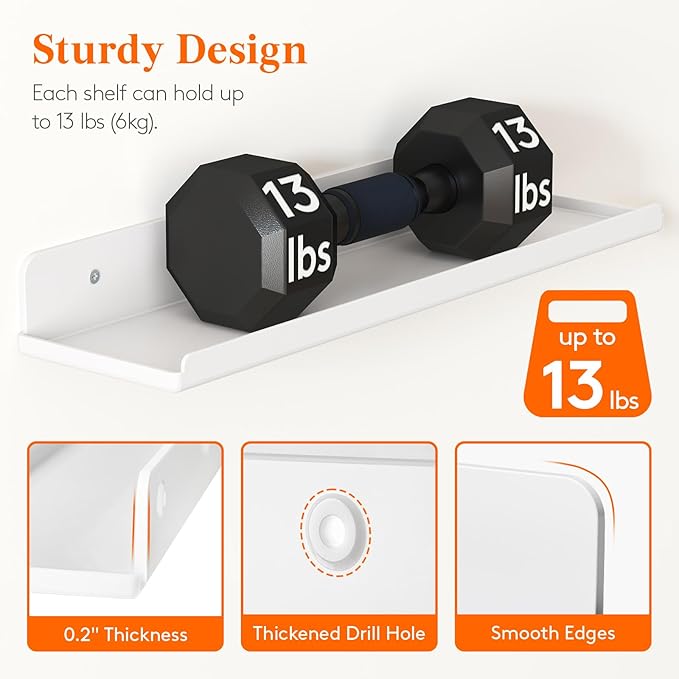 Lifewit Floating Shelves for Wall, Acrylic Display Shelf Wall Mounted for Figure, Car, Art, Book, 14" Perfume Organizer for Bathroom, Bedroom, Living Room, Nursery, Home Decor, White, 12 Pack