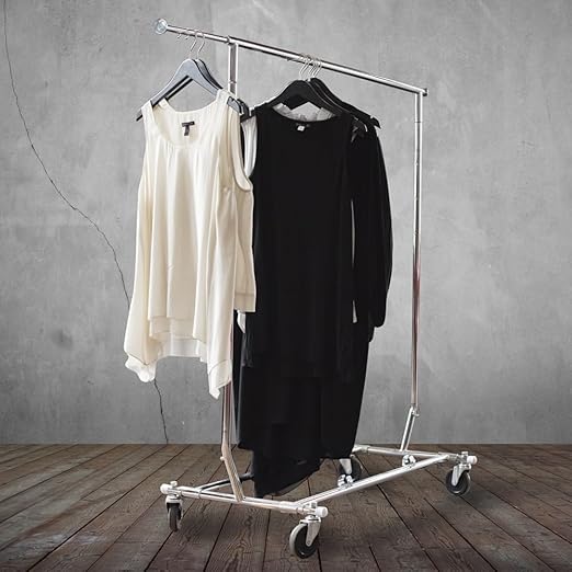 NAHANCO RCS-1 Heavy Duty Rolling Clothes Rack, Single Bar, Collapsible, Heavyweight - Chrome
