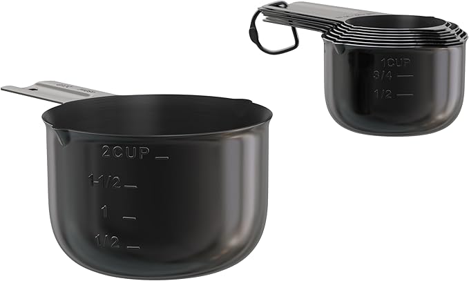 Color Up Measuring Cup Set, 8 Piece – Includes 2 Cup, Black Finish, Stainless Steel, Accurate for Wet & Dry Ingredients, Embossed Markings, Easy-Pour Spouts, Dishwasher-Safe, Kitchen Essential