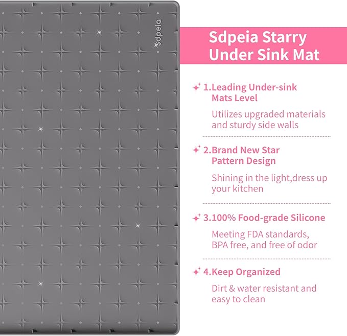 Sdpeia Under Sink Mat 19"×19" Waterproof Silicone Cabinet Liner & Sink Protector for Kitchen & Bathroom, Multi-Purpose Organizers Tray for Pets, Laundry, Cat Litter Mat,Gray