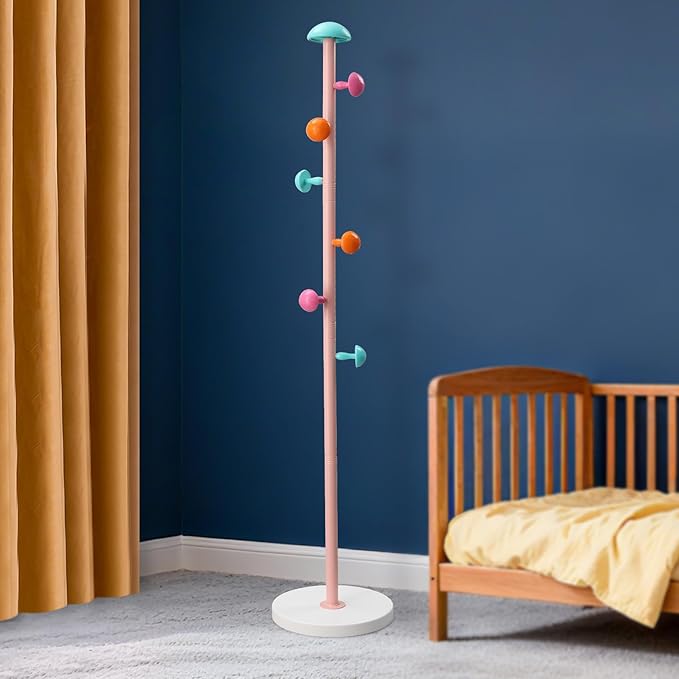 Space Saving Kids Coat Rack with 6 Cute Hooks - Durable Metal Organizer for Coats, Hats, and Bags - Easy Assembly, Tenant Friendly Design for Bedroom or Entryway