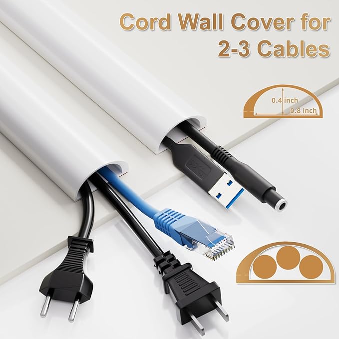118" Side Open Cord Hider for Wall Mounted Tv, Silicone Flexible Cable Cover to Hide Conceal Cords Along Wall,Wire Raceway Management Cable Concealer Channel,Electric Cord Organizer,W 1.08"× H 0.6"