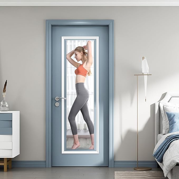 JEOYOO HD Glass Full Length Wall Mirror Tiles, 12'' x 12'' x 4PCS, Frameless Full Body Mirror Tiles for Bedroom, Full Length Mirror Wall Mounted for Home Gym, Gift Ideas