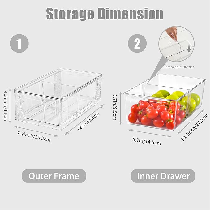 8Pack Clear Stackable Kitchen Storage Organizer,Pantry Organizers and Storage,Foods Organizer Bins with Handles, Easily Assemble for Bathroom, Kitchen, Refrigerator, Pantry, Cabinet, Closet