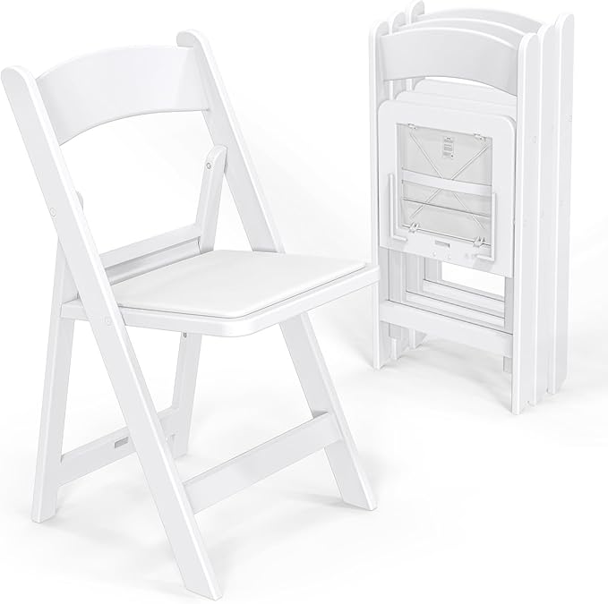 VINGLI Resin Folding Chairs with Cushion, Foldable Plastic Chair with Comfortable Padded Seats, Perfect for Event Party Indoor Outdoor, White, 4 PC
