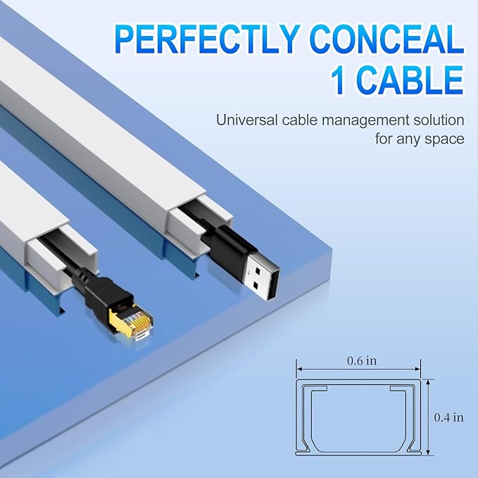 Cord Hider Kit, 128In One-Cord Covers for Wires on Wall, Premium Cable Management Wire Hiders for TV, Paintable Cable Raceway, 8 X L16.9 in X W0.6 X H0.4in, White