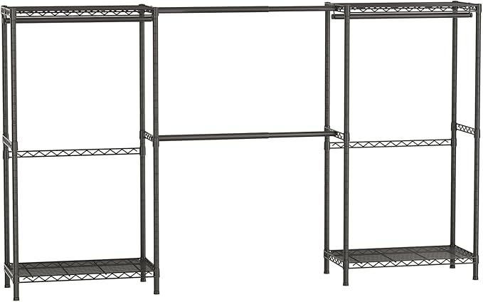 SINGAYE Clothes Rack Portable Closet Coat Wardrobe Heavy Duty Clothing Racks System Organizers and Storage for Hanging Clothes Garment Rack Adjustable with Shelves Black