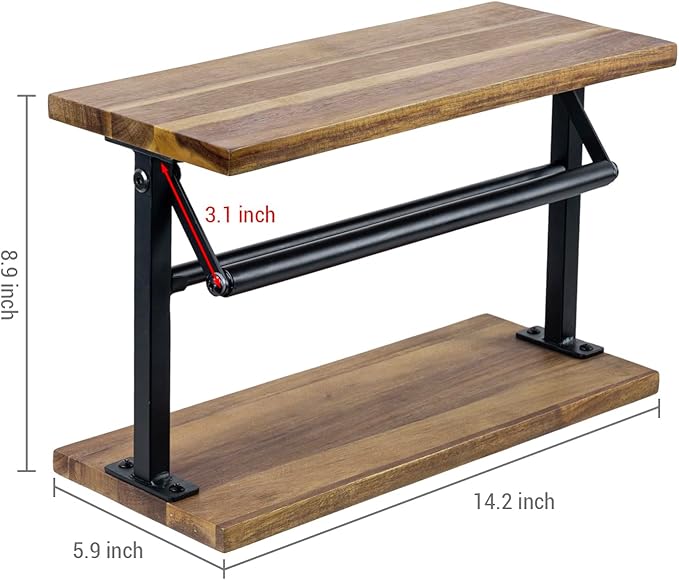 MyGift Premium Solid Acacia Wood Paper Towel Holder with Top Display Shelf and Matte Black Metal Frame, Freestanding Kitchen Countertop Disposable Roll Dispenser Storage Rack