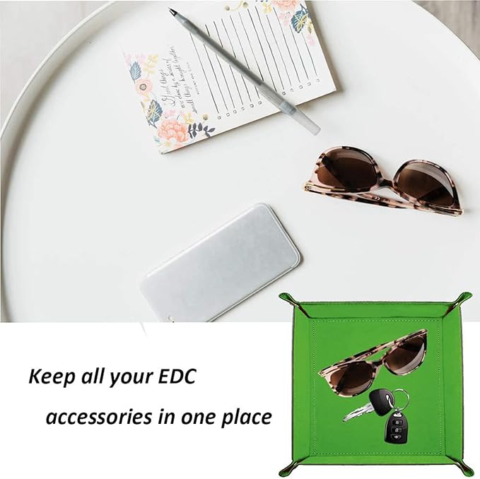 Valet Tray Desktop Storage Organizer – Vegan Leather Catchall Tray Bedside Vanity Tray Nightstand Caddy Holder for Remote Controller, Watch, Keys, Phone, Wallet, Coin, Jewelry, Midnight Green
