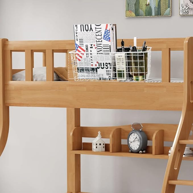 2 Pack Bedside Hanging Wire Basket for Storage Bedside Caddy Hanging Organizer Bunk Bed Shelf Holder Pocket for College Dorm Room Baby Bed Rails (White/Large)