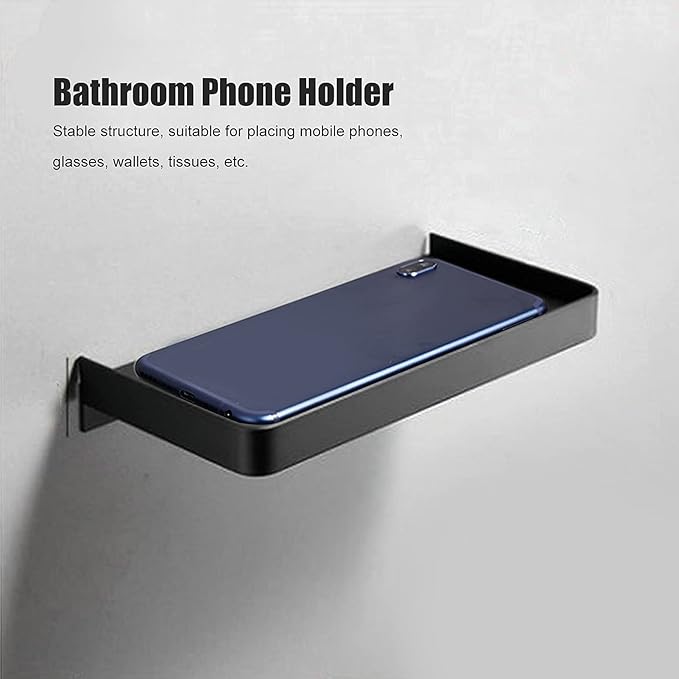 Cyrank Bathroom Cell Phone Shelf, Stainless Steel Wall Mount Toilet Phone Holder Toilet Small Floating Wall Shelves, 7.3x3.5 in (Black)