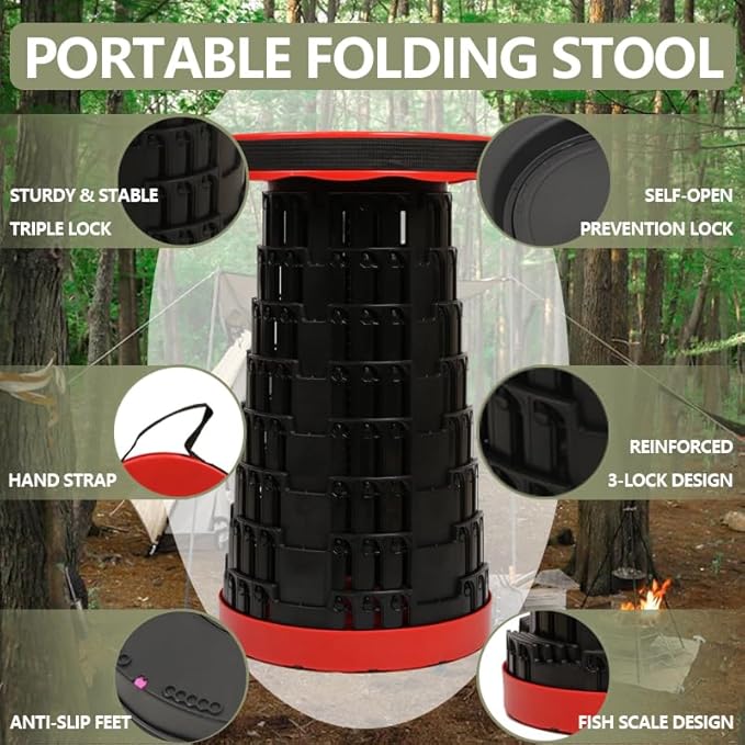 JAEMEYEM 2 PCS Upgraded Collapsible Stool Chair, Max 660lb Folding Stool, Lightweight, Sturdy, Adjustable, Portable, Foldable Seat Stools for Outdoor Camping Fishing Hiking BBQ