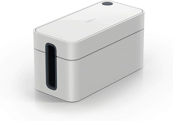 Durable Cavoline Cable Management Box S - Safely Store Power Blocks and Cables - USB Cable Outlet for Charging Devices - Made of Flame Retardant Plastic - Small Box in Gray