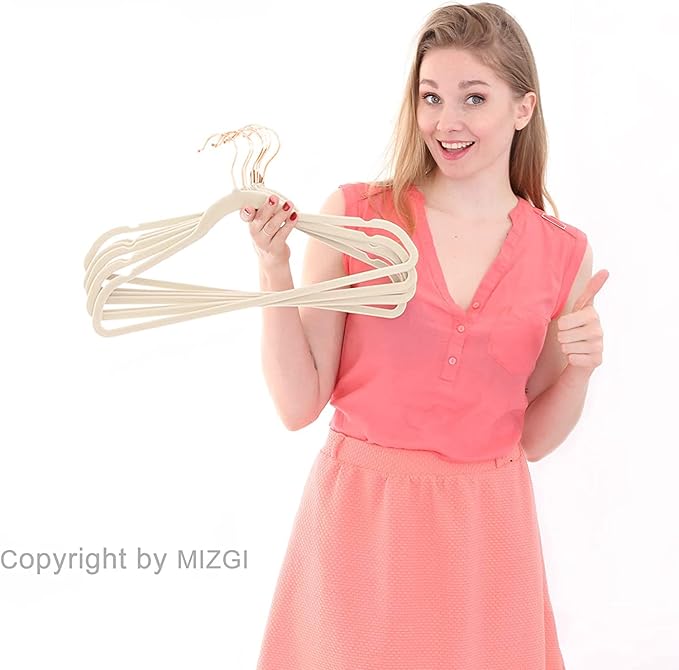 MIZGI Premium Velvet Suit Hangers with Rose Gold Hooks (60 Pack) - Space Saving, Non Slip Felt, Ivory