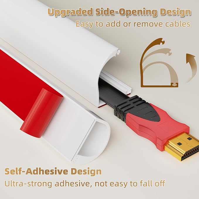 118" Side Open One Cord Hider (<1/4") for Wall Mounted Tv,Silicone Flexible Cable Cover to Hide Conceal Cords Along Wall,Wire Raceway Management Cable Concealer Channel,Electric Cord Organizer,White