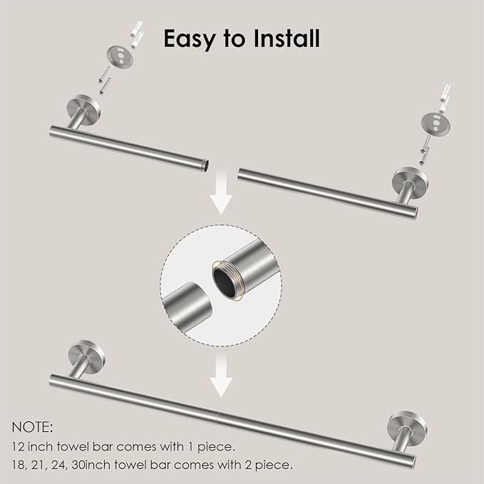 FORIOUS Towel Racks for Bathroom Wall Mounted, Stainless Steel Bathroom Towel Rack 24 Inch, Includes Wall Mounting Hardware (Brushed Nickel, Total Length 26-Inch)