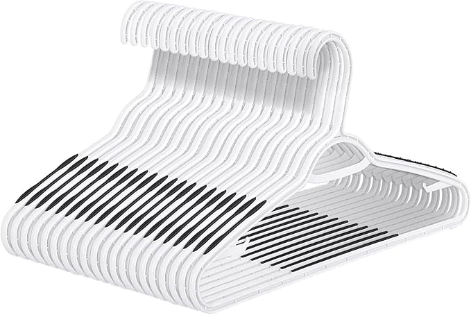 Plastic Hangers 30 Pack - Non Slip Clothes Hangers,Holds up to 18 lbs, Slim Space Saving Hangers for Suit,Dress,t Shirts,Blouse,Coats, Pants (White)