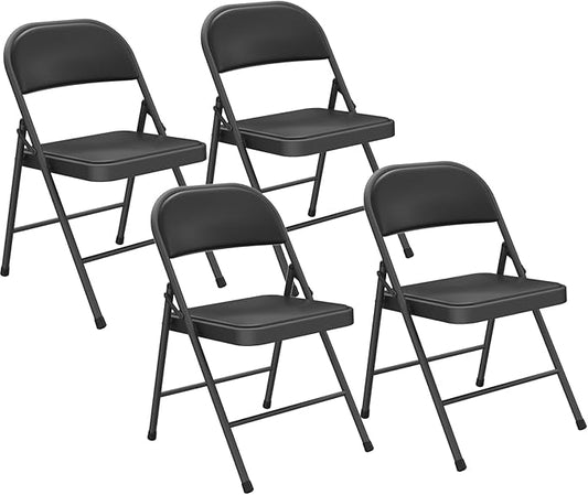 4 Pack Padded Folding Chairs, Portable Metal Foldable Chairs with Cushion, PU Leather Sturdy Indoor Outdoor Seating for Home, Office, Party, Black