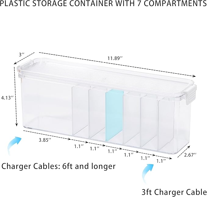 2 Pack Cord Organizer Box for Desk Drawer, Clear Phone Charger Cable Storage Container with Lid