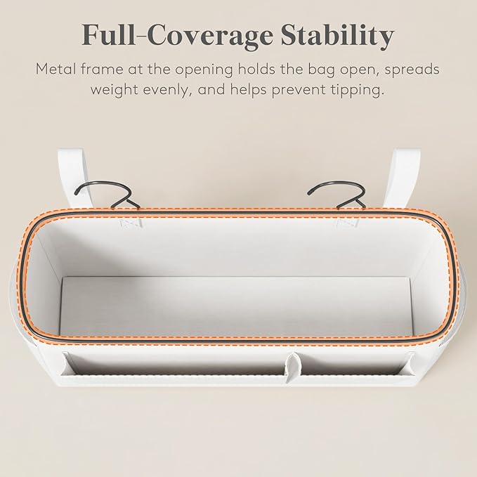 Lifewit Bedside Caddy Storage Organizer, Hanging Storage Bag with Fixed Straps, Book Remotes Holder for Home, College, Dorm, Bunk, Hospital, Crib Bed Rails, Large, White