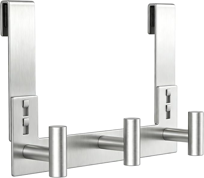 PMMASTO No-Drill Extra Long Shower Hooks, Fits 3/8" Thick Door, Heavy Duty Stainless Steel Towel Hooks for Frameless Glass Shower Door, Holds Bathrobe Towel (Silver, 3 T-Hooks)