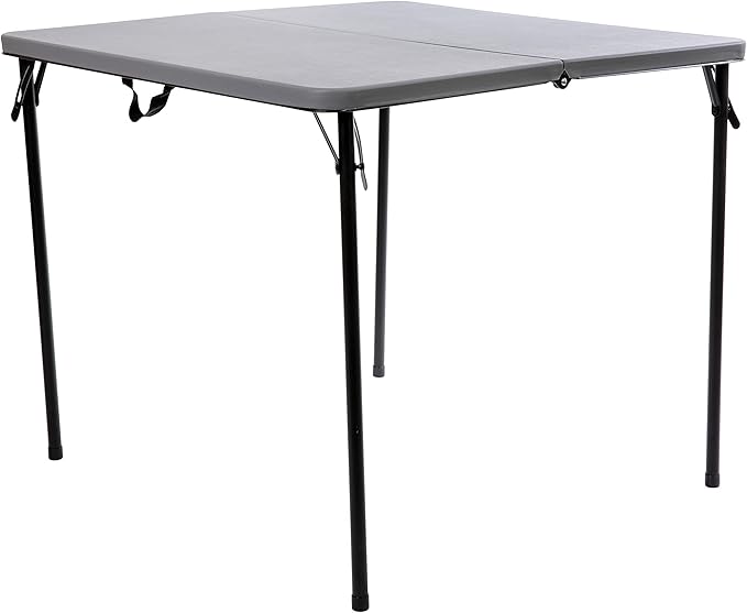 Flash Furniture Dunham 2.83' Square Plastic Folding Event Table with Carrying Handle, Bi-Fold Portable Banquet Table for Indoor/Outdoor Events, Gray