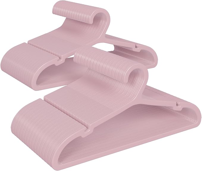 ABHENG 100 Pack Clothes Hangers, Non Slip Plastic Coat Hangers, Space Saving, Heavy Duty, Hanging Dry Wet Clothes, 16.4" x 8.3", Light Pink, UAPY05100P