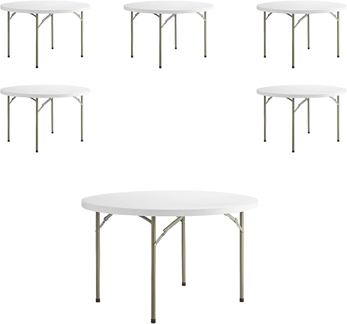 PRO&Family Commercial Round Folding Table, White Top, Powder-Coated Steel Frame, High-Impact Polyethylene Construction, Perfect for Wedding, Party, Shool, Church. (6, 48")