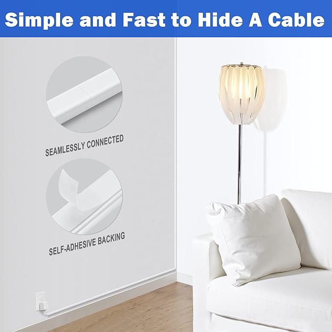 Cord Hider for One Wire, 102in Cable Hider Concealer, Paintable Wall Wire Covers, PVC Cable Management Raceway for A Thick Extension Cord, W0.59 H0.4in, Beige
