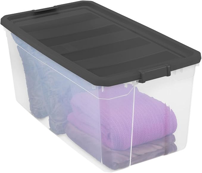 Sterilite 3-Pack Modular Stacker Box, Durable Clear Plastic Storage Bins with Latching Lids, 200 Quart - Stackable Organizing Container Boxes for Closet, Bathroom, and Office