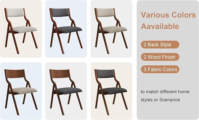 Ball & Cast Padded Folding Chairs 2 Pack,Solid Wood Frame,18" Seat Height,Ergonomically Designed Back and Cushion,Easy Carry,No Assembly Required,for Kitchen,Restaurant,Taupe+ Walnut