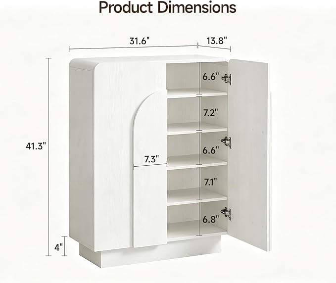 ONBRILL Shoe Storage Cabinet with Doors, Large Shoe Cabinet Storage for Entryway, Wooden 6 Tier Shoe Organizer Cabinets with Adjustable Shelves for Entrance Hallway Living Room Foyer (White)