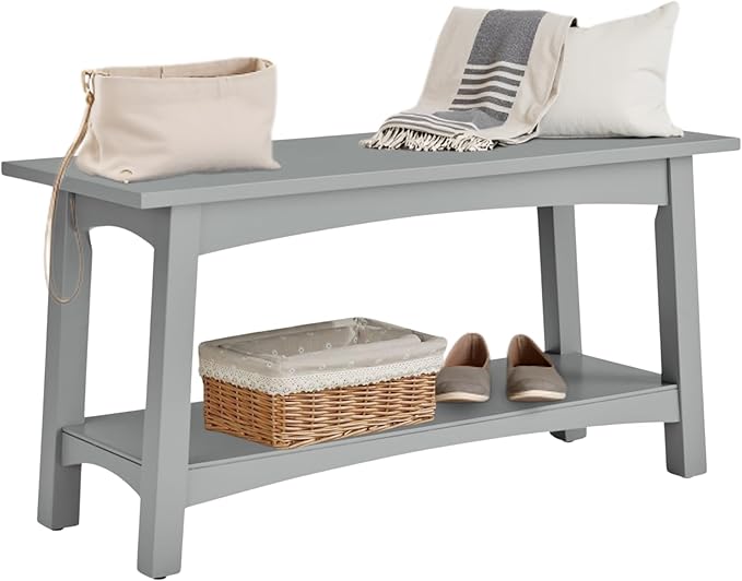 Craftsbury 36-Inch Wood Entryway Bench with Storage Shelf – Dove Gray Accent Bench for Entryway, Hallway, or Living Room – Small Space Seating with Farmhouse Charm by Alaterre Furniture