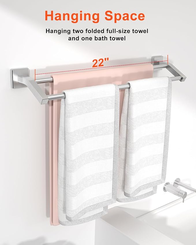 Alise Bath Double Towel Bars Towel Racks for Bathroom,24 Inch Wall Mount Towel Holder Heavy Duty SUS304 Stainless Steel Towel Hanger Towel Rail,Brushed Nickel