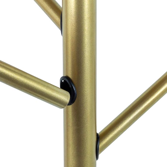 MyGift Freestanding Coat Rack, Modern Brass Tone Metal Hat Organizer Tree and Umbrella Holder Stand with 6 Hanger Hooks for Hanging Clothes Purse Bag Jacket
