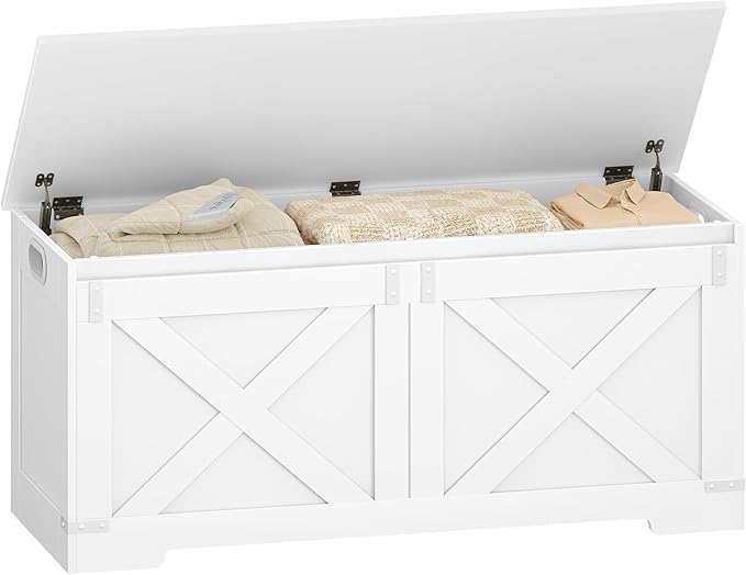 Hzuaneri 42.9" Storage Chest, Large Storage Trunk with 2 Hinges, Farmhouse Wooden Box Bench, Lift-Top Organizer Chest, Entryway Trunk for Bedroom, Living Room, White SB10903X