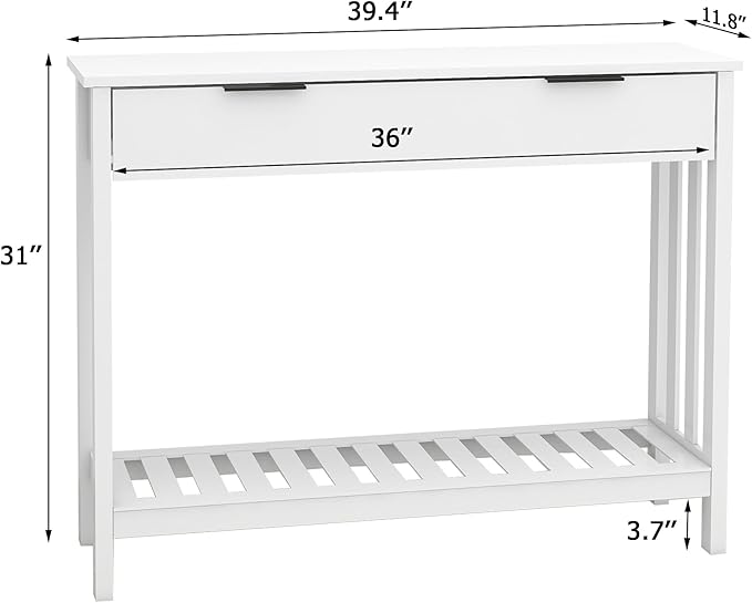 TaoHFE White Narrow Console Table with Drawer Storage Shelf, Modern Wooden Entryway Sofa Table, 39 Inch Slim Behind Couch Table, Side Display Console Table for Living Room,Office,White