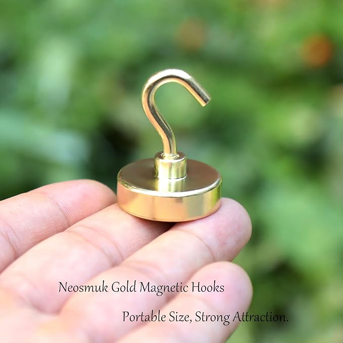 Neosmuk Magnetic Hooks, Heavy Duty 85lb+ Strong Magnet Hook for Cruise Cabins, Cruise Essentials 2026 for Hanging, Metal Wall Refrigerator Hangers (Golden, 10 Pack)