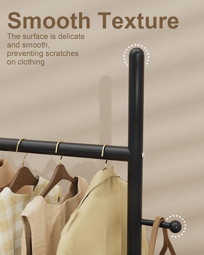 Large Metal Coat Rack Freestanding, Modern Coat Hanger Stand with 2 Hooks and Heavy Rock Slab Base, Industrial Clothing Rack, Coat Stand, 25.6 x 11.8 x 68.9 In, Black, GYJ202LB