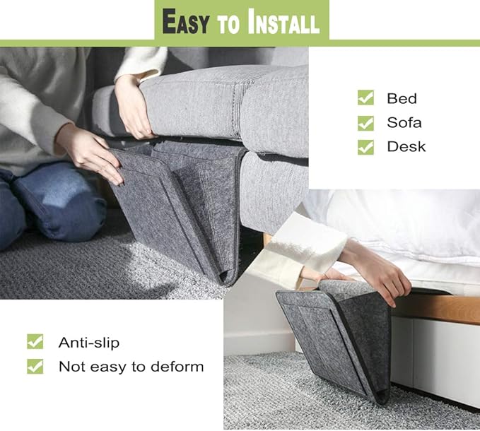 Felt Bedside Caddy Bed Dorm Bunk Organizer Storage Pocket for Organizing Tablet Magazine Phone Small Things Holder (Gray)