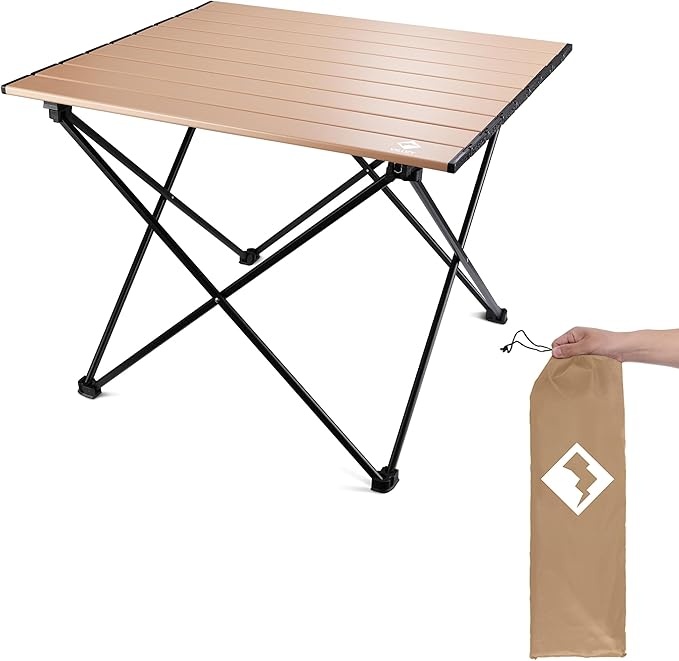 VILLEY Portable Camping Side Table, Ultralight Aluminum Folding Beach Table with Carry Bag for Outdoor Cooking, Picnic, Camp, Boat, Travel